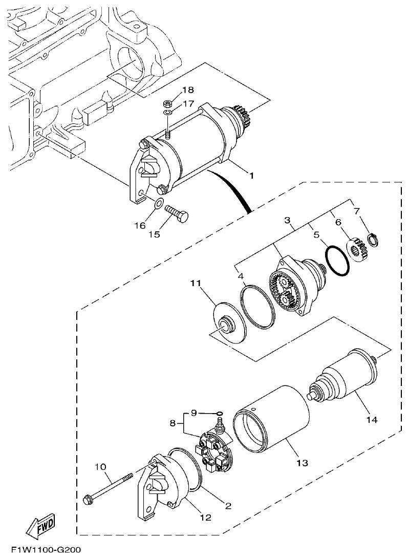 Yamaha GX18 STARTING MOTOR parts diagram
